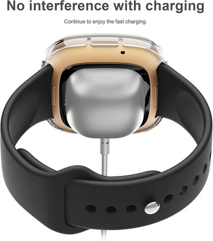[عبوة من 3 قطع] واقي شاشة Mugust لـ Fitbit Sense/Versa 3 مع حافظة واقية تعمل باللمس من الزجاج المقوى عالي الدقة، غطاء صلب من البولي كربونات مع مصد تغطية كاملة للساعة الذكية Sense/Versa 3 (ذهبي وردي/أسود/شفاف) in Kuwait