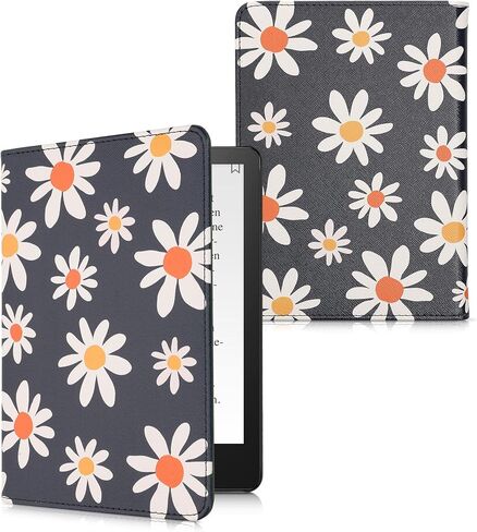 kwmobile Case Compatible with Amazon Kindle Paperwhite 11. Generation 2021 Case - PU Cover w/Strap - Summer Daisy Blue/White/Yellow in Kuwait