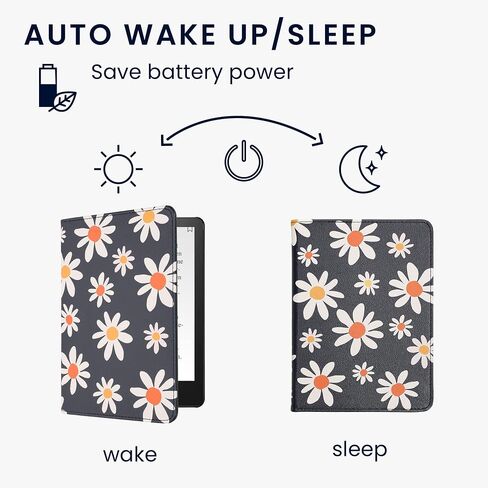 kwmobile Case Compatible with Amazon Kindle Paperwhite 11. Generation 2021 Case - PU Cover w/Strap - Summer Daisy Blue/White/Yellow in Kuwait