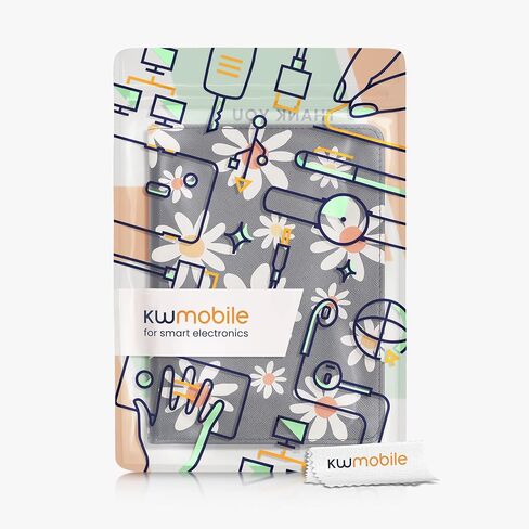kwmobile Case Compatible with Amazon Kindle Paperwhite 11. Generation 2021 Case - PU Cover w/Strap - Summer Daisy Blue/White/Yellow in Kuwait
