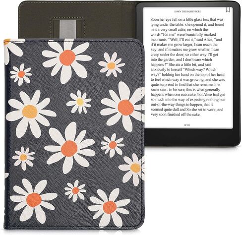 kwmobile Case Compatible with Amazon Kindle Paperwhite 11. Generation 2021 Case - PU Cover w/Strap - Summer Daisy Blue/White/Yellow in Kuwait