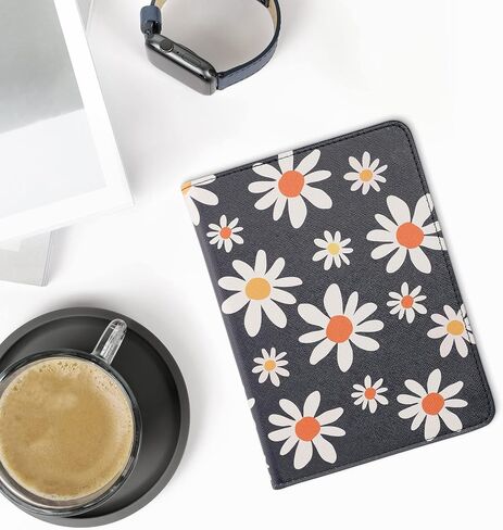 kwmobile Case Compatible with Amazon Kindle Paperwhite 11. Generation 2021 Case - PU Cover w/Strap - Summer Daisy Blue/White/Yellow in Kuwait