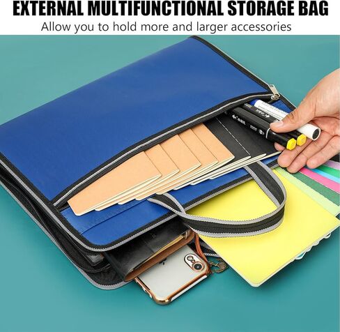 مجلد ملفات قابل للتوسيع بمقبض، منظم ملفات الأكورديون 13 جيبًا مع سحاب وملصقات، منظم ملفات قماش مقاوم للماء، حافظة ملفات الأكورديون لحجم الحروف/ورق A4 in Kuwait