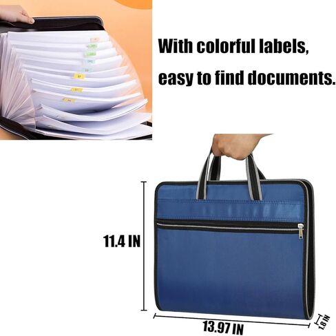 مجلد ملفات قابل للتوسيع بمقبض، منظم ملفات الأكورديون 13 جيبًا مع سحاب وملصقات، منظم ملفات قماش مقاوم للماء، حافظة ملفات الأكورديون لحجم الحروف/ورق A4 in Kuwait