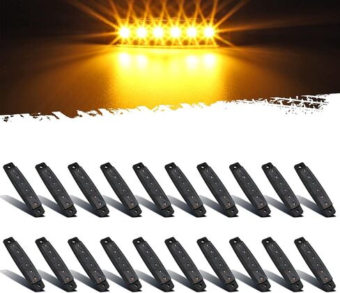 Partsam 20Pcs 3.8" Smoked Thin line Trailer Amber Led Side Marker Clearance Lights 6 LED Surface Mount Trailer marker lights, Led marker lights for trucks, Truck cab marker lights, RV marker lights in Saudi Arabia