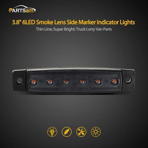 Partsam 20Pcs 3.8" Smoked Thin line Trailer Amber Led Side Marker Clearance Lights 6 LED Surface Mount Trailer marker lights, Led marker lights for trucks, Truck cab marker lights, RV marker lights in Saudi Arabia
