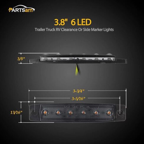 Partsam 20Pcs 3.8" Smoked Thin line Trailer Amber Led Side Marker Clearance Lights 6 LED Surface Mount Trailer marker lights, Led marker lights for trucks, Truck cab marker lights, RV marker lights in Saudi Arabia