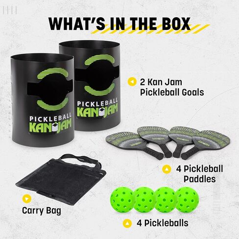 Kan Jam Pickleball - العب Pickleball Anywhere - لعبة كرة المخلل القائمة على الفريق - تتضمن 4 مجاديف كرة مخلل و4 كرات مخلل، أسود/أخضر in Kuwait