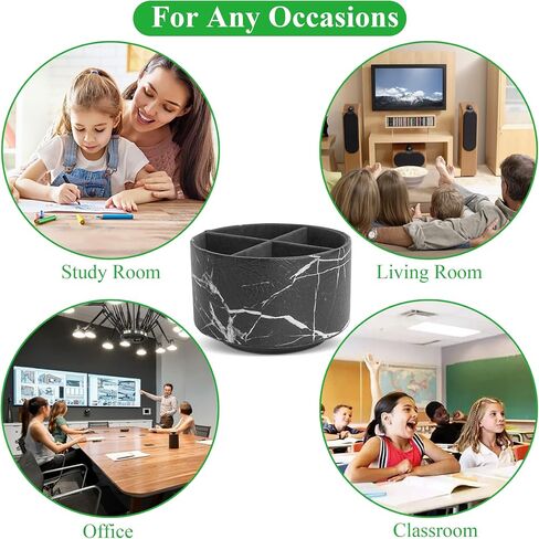 Round Leather Art Supply Organizer,Remote Control Holder,360 Degree Spinning,Multi-Functional Pencil Holder,4 Compartments Desktop Stationary Organizer(1-Black Splash Ink) in Saudi Arabia