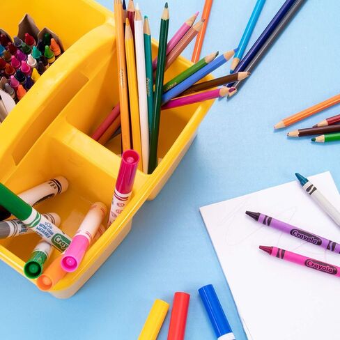 6 علب تخزين متعددة الألوان - صناديق بلاستيكية كبيرة قابلة للتكديس مع 3 أقسام ومقبض حمل للأطفال - تنظيم مكتب لمرحلة ما قبل المدرسة ورياض الأطفال ومستلزمات التنظيف والفنون والحرف اليدوية in Kuwait