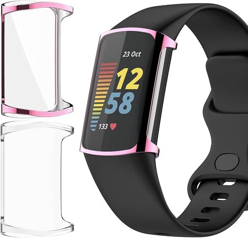 for Fitbit Charge 6/5 Screen Protector Case, 2-Pack Soft TPU Rugged Face Cover with Full Around Protective Plated Shell for Charge 6/5 Smartwatch in Saudi Arabia