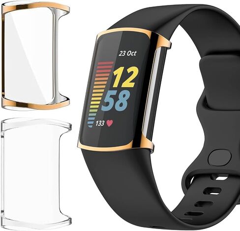 for Fitbit Charge 6/5 Screen Protector Case, 2-Pack Soft TPU Rugged Face Cover with Full Around Protective Plated Shell for Charge 6/5 Smartwatch in Saudi Arabia