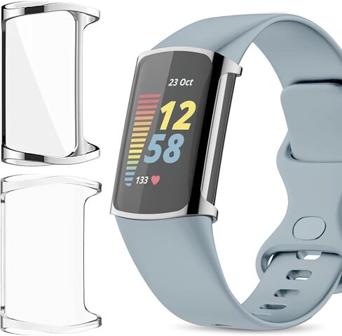 for Fitbit Charge 6/5 Screen Protector Case, 2-Pack Soft TPU Rugged Face Cover with Full Around Protective Plated Shell for Charge 6/5 Smartwatch in Saudi Arabia