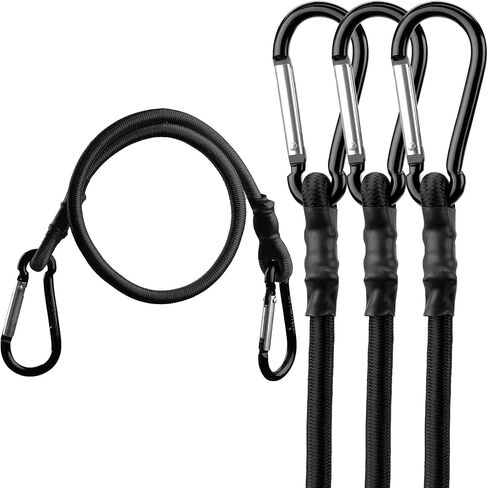 HORUSDY 4 قطع من حبال بنجي مع خطافات حلقة تسلق، 24 بوصة، أشرطة مطاطية شديدة التحمل قوية للتخييم، البضائع، الدراجة، خيمة خارجية، رف الأمتعة in Kuwait