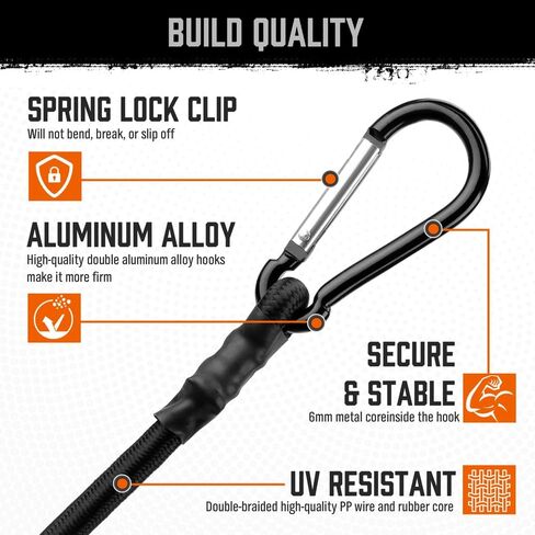 HORUSDY 4 قطع من حبال بنجي مع خطافات حلقة تسلق، 24 بوصة، أشرطة مطاطية شديدة التحمل قوية للتخييم، البضائع، الدراجة، خيمة خارجية، رف الأمتعة in Kuwait