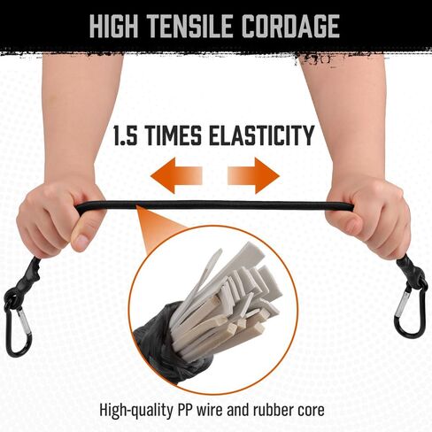 HORUSDY 4 قطع من حبال بنجي مع خطافات حلقة تسلق، 24 بوصة، أشرطة مطاطية شديدة التحمل قوية للتخييم، البضائع، الدراجة، خيمة خارجية، رف الأمتعة in Kuwait