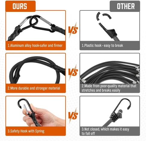 HORUSDY 4 قطع من حبال بنجي مع خطافات حلقة تسلق، 24 بوصة، أشرطة مطاطية شديدة التحمل قوية للتخييم، البضائع، الدراجة، خيمة خارجية، رف الأمتعة in Kuwait