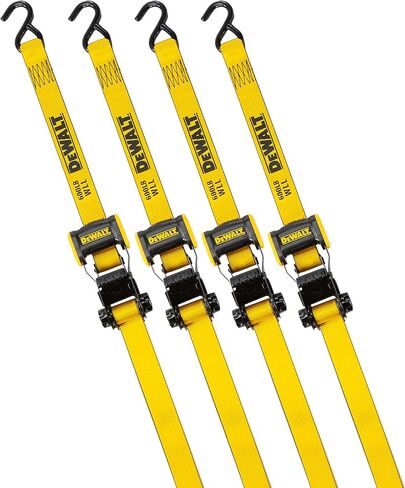 DEWALT DXBC18002 Black/Yellow 1.25" x 12' Ratchet Tie Down Straps - Light-Weight Cargo Hauling (1800 lb Break Strength), 2 Pack in Kuwait