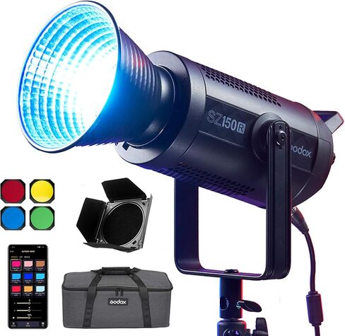Godox SZ150R RGB Video Light, 150W LED Light 2800-6500K Full Color, 37 Lighting Effects, APP Control/DMX Control, with Carry Bag + BD-04 Barn Door in Saudi Arabia