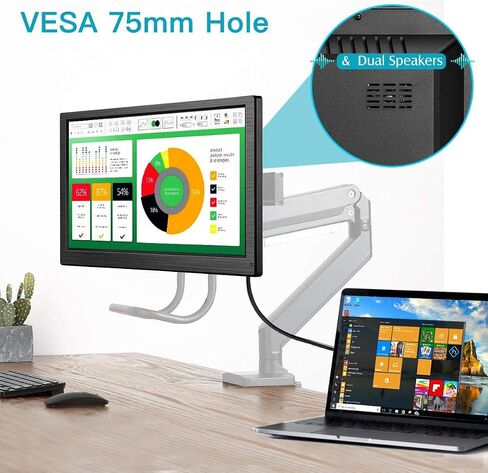 شاشة Eyoyo صغيرة HDMI - 12 بوصة HD IPS شاشة قابلة للتركيب VGA شاشة خارجية للكمبيوتر المحمول لأجهزة الكمبيوتر المحمول PC PS4 Xbox CCTV Security، 1366x768، مكبرات صوت مدمجة in Saudi Arabia