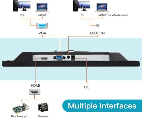 شاشة Eyoyo صغيرة HDMI - 12 بوصة HD IPS شاشة قابلة للتركيب VGA شاشة خارجية للكمبيوتر المحمول لأجهزة الكمبيوتر المحمول PC PS4 Xbox CCTV Security، 1366x768، مكبرات صوت مدمجة in Saudi Arabia