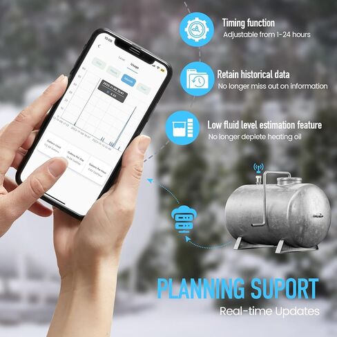 مقياس الزيت الذكي، مقياس خزان زيت التدفئة Zuomeng Wi-Fi مع تقنية الكشف الحصرية، مصمم لخزان 138/220/240/275/330/500 جالون (عمودي أو أفقي)، مراقبة عن بعد بدون جهد in Kuwait