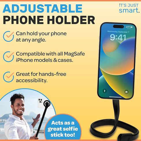 حامل هاتف مغناطيسي مرن وذكي، MagSafe عالمي لهاتف iPhone 12، 13، 14، 15، حامل هاتف خلوي محمول وعصا سيلفي، حامل قابل للتعديل لجانب السرير، سطح الطاولة، الدراجات، وعربات الأطفال in Kuwait