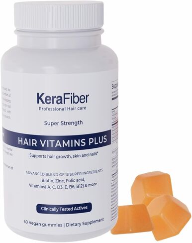 Professional Hair Vitamins Plus Gummies - Biotin Hair Growth Supplements - Vegan Hair Vitamins with Zinc, Vitamins A, C, D, E, B6, B12 - Supports Hair Growth, Skin & Nails - 60 Count in Saudi Arabia