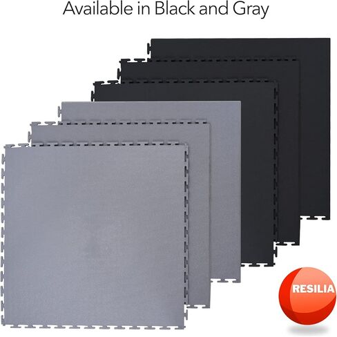 RESILIA - Premium Modular Desk Chair Mat for Carpet and Hard Flooring, Heavy-Duty, Non-Slip PVC Vinyl Office Floor Protectors, 57-Inches x 57-Inches, Set of 9 Tiles with Beveled Edges, Grey in Saudi Arabia
