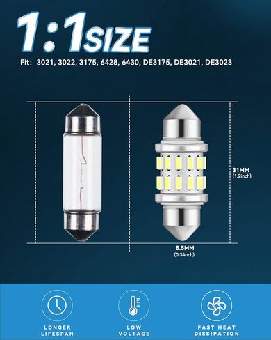Keiurot 31MM Festoon Led Boat Navigation Lights Marine LED Navigation Light Boat LED القوس ضوء مرساة ضوء الصاري ضوء الصاري 12 فولت أضواء قارب LED بيضاء، حزمة من 2 in Kuwait