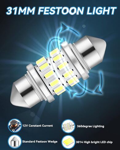 Keiurot 31MM Festoon Led Boat Navigation Lights Marine LED Navigation Light Boat LED القوس ضوء مرساة ضوء الصاري ضوء الصاري 12 فولت أضواء قارب LED بيضاء، حزمة من 2 in Kuwait