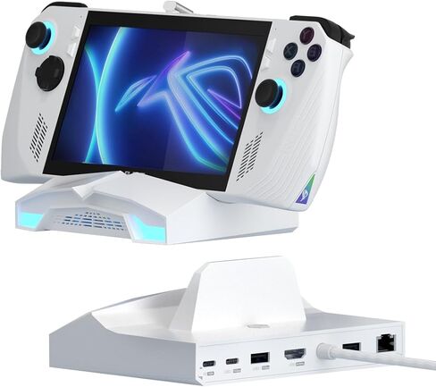 قاعدة إرساء Hagibis USB C لسطح البخار، ROG Ally، Lenovo Legion Go، Switch، AYANEO، RGB LED Gaming Type-C Hub مع شحن PD 100W، 4K@60 هرتز HDMI، 2.5 جيجابت في الثانية RJ45، 10 جيجابت في الثانية USB3.1 (أبيض) in Saudi Arabia