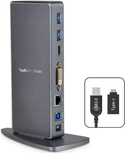 WAVLINK USB 3.0 Universal Laptop Docking Station for Windows and Mac, Dual Monitor DisplayLink Docking Station with HDMI/DVI/VGA Port, 2 USB 3.0, 4 USB 2.0, Gigabit Ethernet, Audio in Saudi Arabia