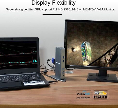 WAVLINK USB 3.0 Universal Laptop Docking Station for Windows and Mac, Dual Monitor DisplayLink Docking Station with HDMI/DVI/VGA Port, 2 USB 3.0, 4 USB 2.0, Gigabit Ethernet, Audio in Saudi Arabia