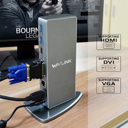 WAVLINK USB 3.0 Universal Laptop Docking Station for Windows and Mac, Dual Monitor DisplayLink Docking Station with HDMI/DVI/VGA Port, 2 USB 3.0, 4 USB 2.0, Gigabit Ethernet, Audio in Saudi Arabia