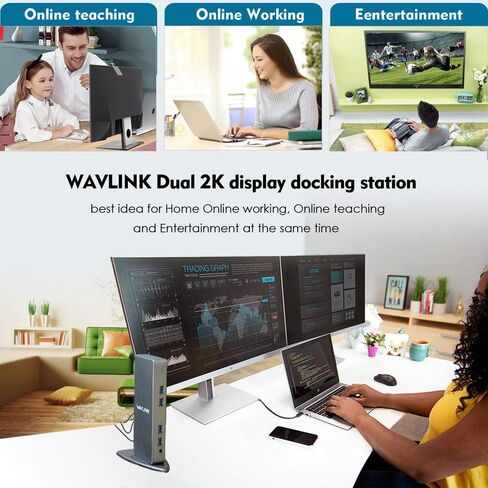 WAVLINK USB 3.0 Universal Laptop Docking Station for Windows and Mac, Dual Monitor DisplayLink Docking Station with HDMI/DVI/VGA Port, 2 USB 3.0, 4 USB 2.0, Gigabit Ethernet, Audio in Saudi Arabia