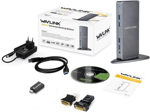 WAVLINK USB 3.0 Universal Laptop Docking Station for Windows and Mac, Dual Monitor DisplayLink Docking Station with HDMI/DVI/VGA Port, 2 USB 3.0, 4 USB 2.0, Gigabit Ethernet, Audio in Saudi Arabia