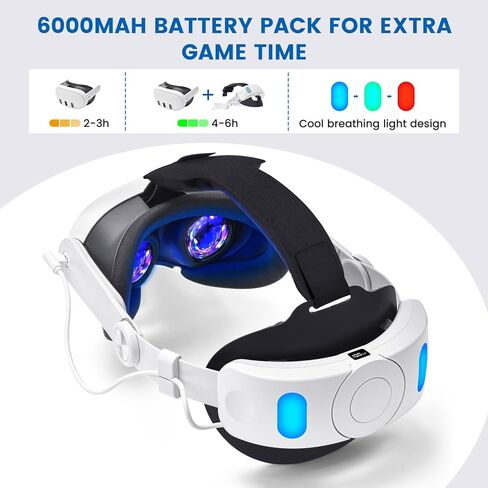 ملحقات حزام الرأس Lampelc لـ Oculus/Meta Quest 3، حزمة بطارية 6000 مللي أمبير في الساعة، حزام النخبة مع شاشة LED، أضواء RGB، استبدال حزام سماعة الرأس لتعزيز راحة وقت اللعب في الواقع الافتراضي in Kuwait