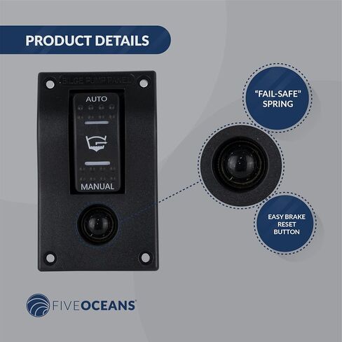 Five Oceans Bilge Pump Switch 3-Way Rocker 12-Volts, Control Panel Switch with Circuit Breaker for Manual and Automatic Bilge Pumps, LED Light Indicator - FO3851 in Saudi Arabia