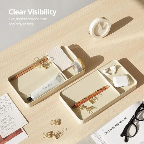 BLUE GINKGO Desk Organizer Tray - Office Organization | Desk Supplies, Pencil Holder, Pen Holder for Desk | Office Desk Accessories (Made in Korea) - Beige in Saudi Arabia