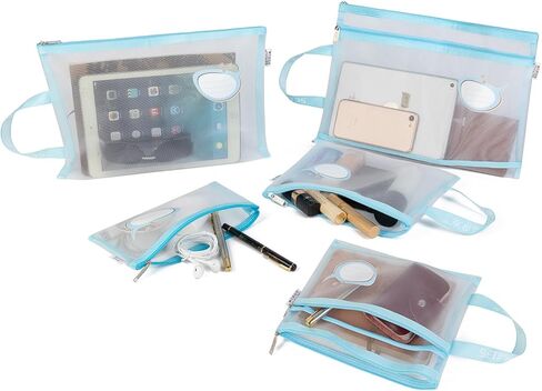 Agirlvct Mesh Pouch,Mesh Zipper Pouch Bags,3 Sizes A4 A5 A6 Double Layered Plastic Document Pouch,Make up Bag with Zipper Cosmetic Organizer Pouch for Daily Travel Storage Office Supplies(Blue) in Kuwait