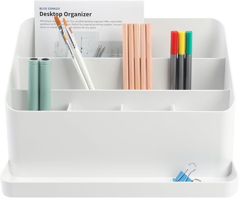 BLUE GINKGO Desk Organizer Tray - Office Organization | Desk Supplies, Pencil Holder, Pen Holder for Desk | Office Desk Accessories (Made in Korea) - Beige in Saudi Arabia