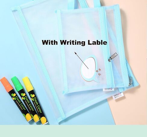 Agirlvct Mesh Pouch,Mesh Zipper Pouch Bags,3 Sizes A4 A5 A6 Double Layered Plastic Document Pouch,Make up Bag with Zipper Cosmetic Organizer Pouch for Daily Travel Storage Office Supplies(Blue) in Kuwait