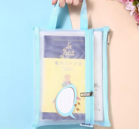 Agirlvct Mesh Pouch,Mesh Zipper Pouch Bags,3 Sizes A4 A5 A6 Double Layered Plastic Document Pouch,Make up Bag with Zipper Cosmetic Organizer Pouch for Daily Travel Storage Office Supplies(Blue) in Kuwait