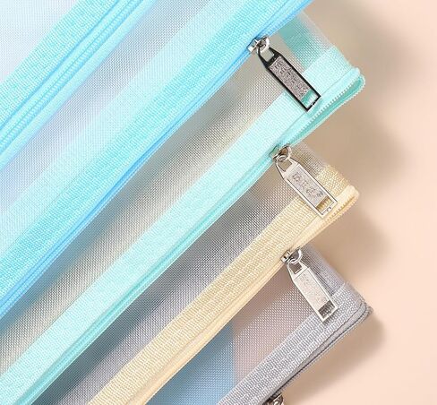 Agirlvct Mesh Pouch,Mesh Zipper Pouch Bags,3 Sizes A4 A5 A6 Double Layered Plastic Document Pouch,Make up Bag with Zipper Cosmetic Organizer Pouch for Daily Travel Storage Office Supplies(Blue) in Kuwait