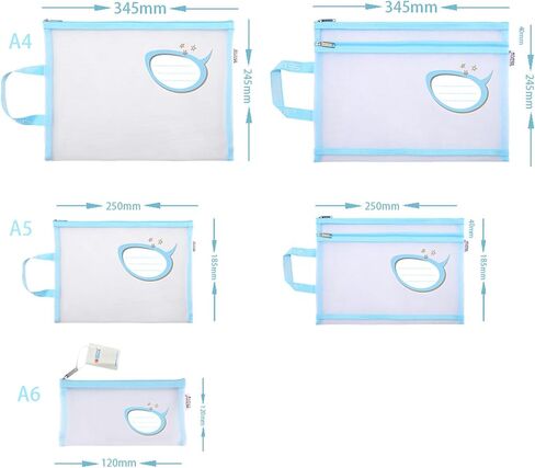 Agirlvct Mesh Pouch,Mesh Zipper Pouch Bags,3 Sizes A4 A5 A6 Double Layered Plastic Document Pouch,Make up Bag with Zipper Cosmetic Organizer Pouch for Daily Travel Storage Office Supplies(Blue) in Kuwait