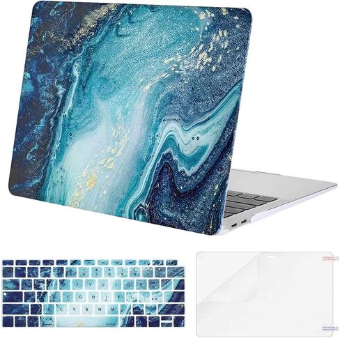 حافظة MOSISO متوافقة مع جهاز MacBook Air 13 بوصة 2022 2021 2020 2019 2018 الإصدار A2337 M1 A2179 A1932 شاشة Retina، حافظة صلبة بنمط بلاستيكي وغطاء لوحة مفاتيح وواقي شاشة، رخام مموج مبتكر in Saudi Arabia