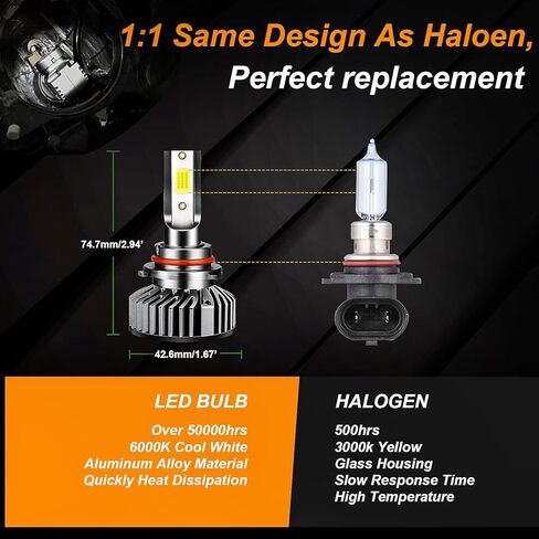 Fit for Dodge Charger 2016-2020 LED Headlight Bulbs 9005/HB3 High Beam+9005/HB3 Low Beam Combo, 300% Brightness, 6000K Cool White LED Headlamps, IP68 Waterproof, Halogen Replacements, 4PCS in Kuwait