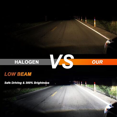 Fit for Dodge Charger 2016-2020 LED Headlight Bulbs 9005/HB3 High Beam+9005/HB3 Low Beam Combo, 300% Brightness, 6000K Cool White LED Headlamps, IP68 Waterproof, Halogen Replacements, 4PCS in Kuwait