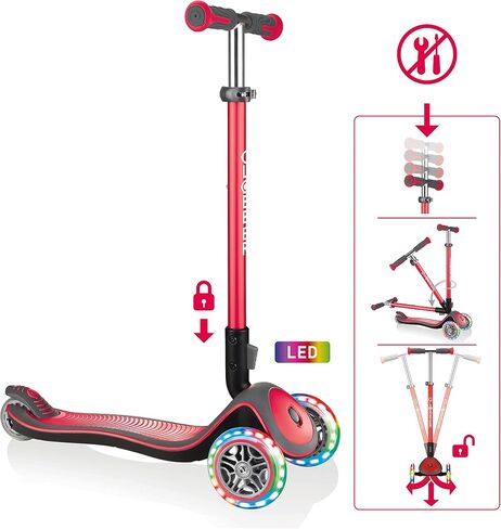 Globber Elite Deluxe Lights Light Up 3-Wheeled Complete Scooter - Ideal for Children 3+ in Saudi Arabia